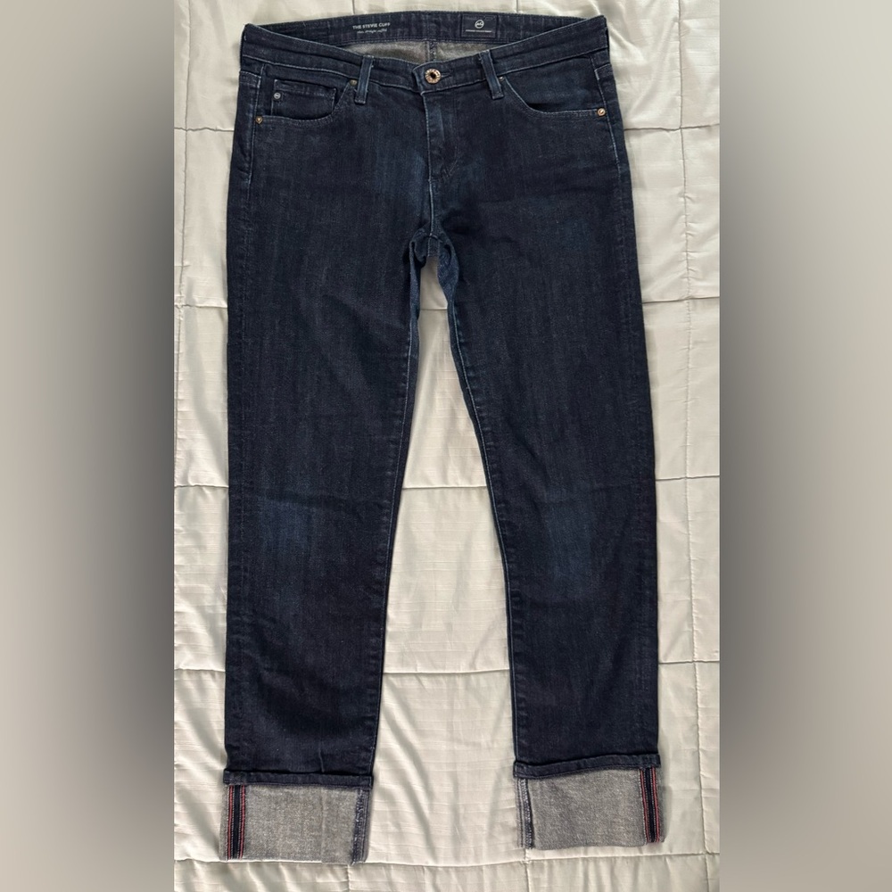 AG Adriano Goldschmied The Stevie Cuff Jeans Slim Dark Wash Low Rise Size 28 Y2K